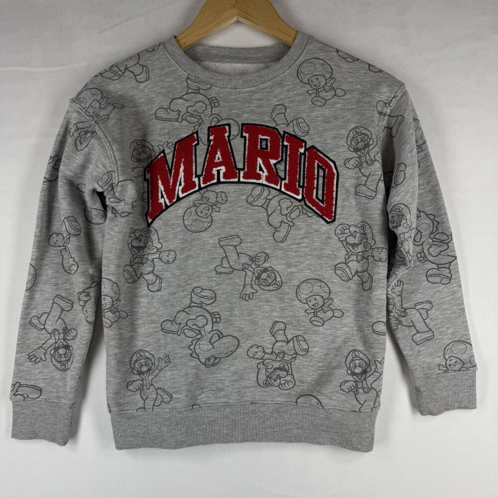 Super Mario Nintendo Boys 8 Gray Sweatshirt All Over Character Print Embroidered